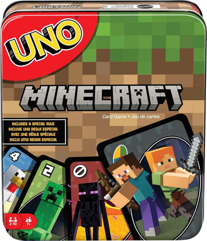Mattel Games UNO Minecraft Card Game for Family Night with Minecraft-themed Graphics in a Collectible Tin for 2-10 Players (Amazon Exclusive)