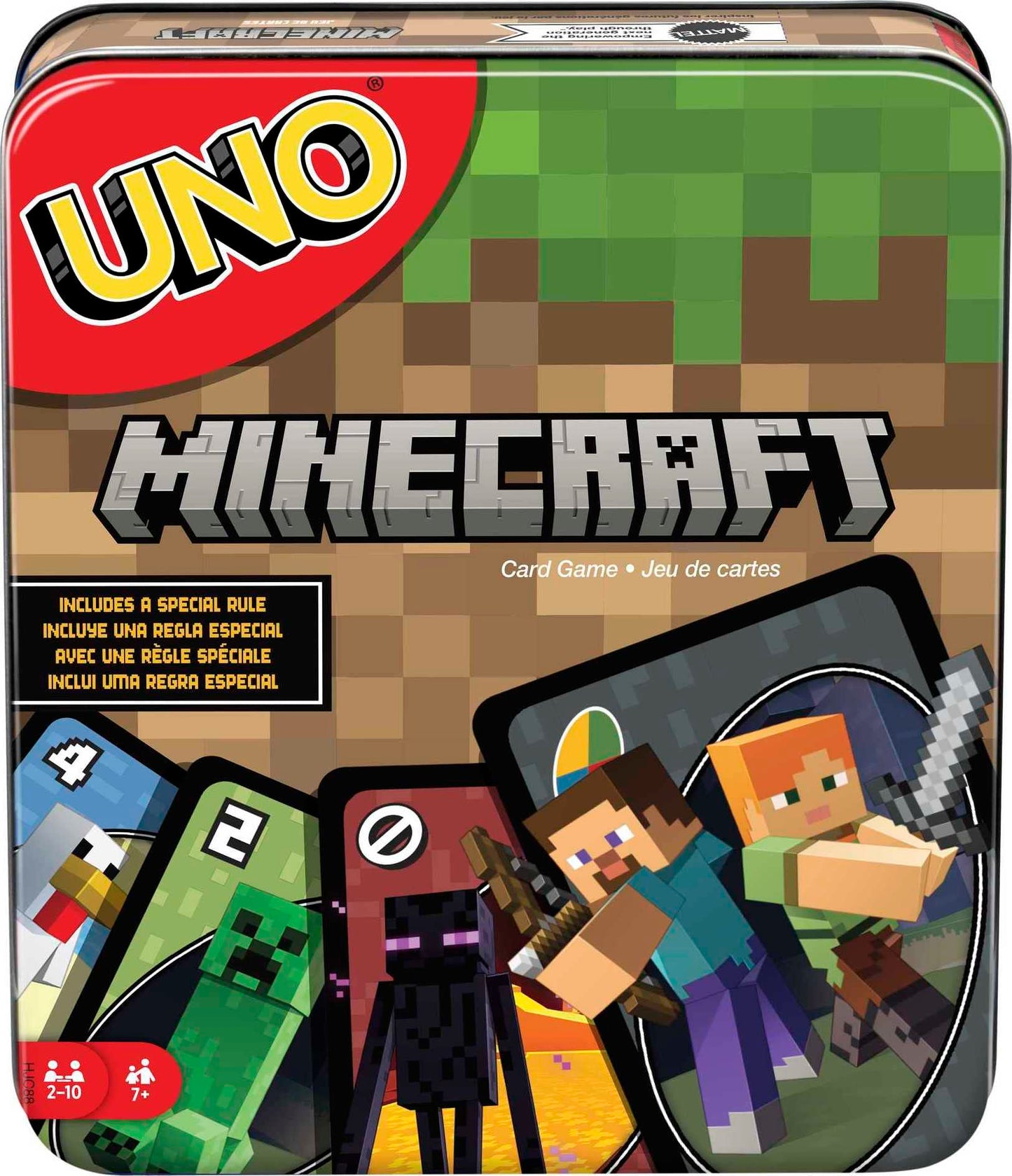 Mattel Games UNO Minecraft Card Game for Family Night with Minecraft-themed Graphics in a Collectible Tin for 2-10 Players (Amazon Exclusive)
