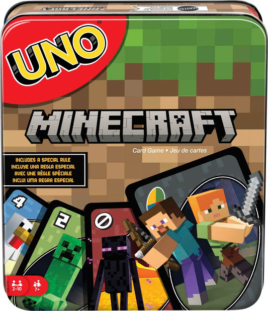 Mattel Games UNO Minecraft Card Game for Family Night with Minecraft-themed Graphics in a Collectible Tin for 2-10 Players (Amazon Exclusive)