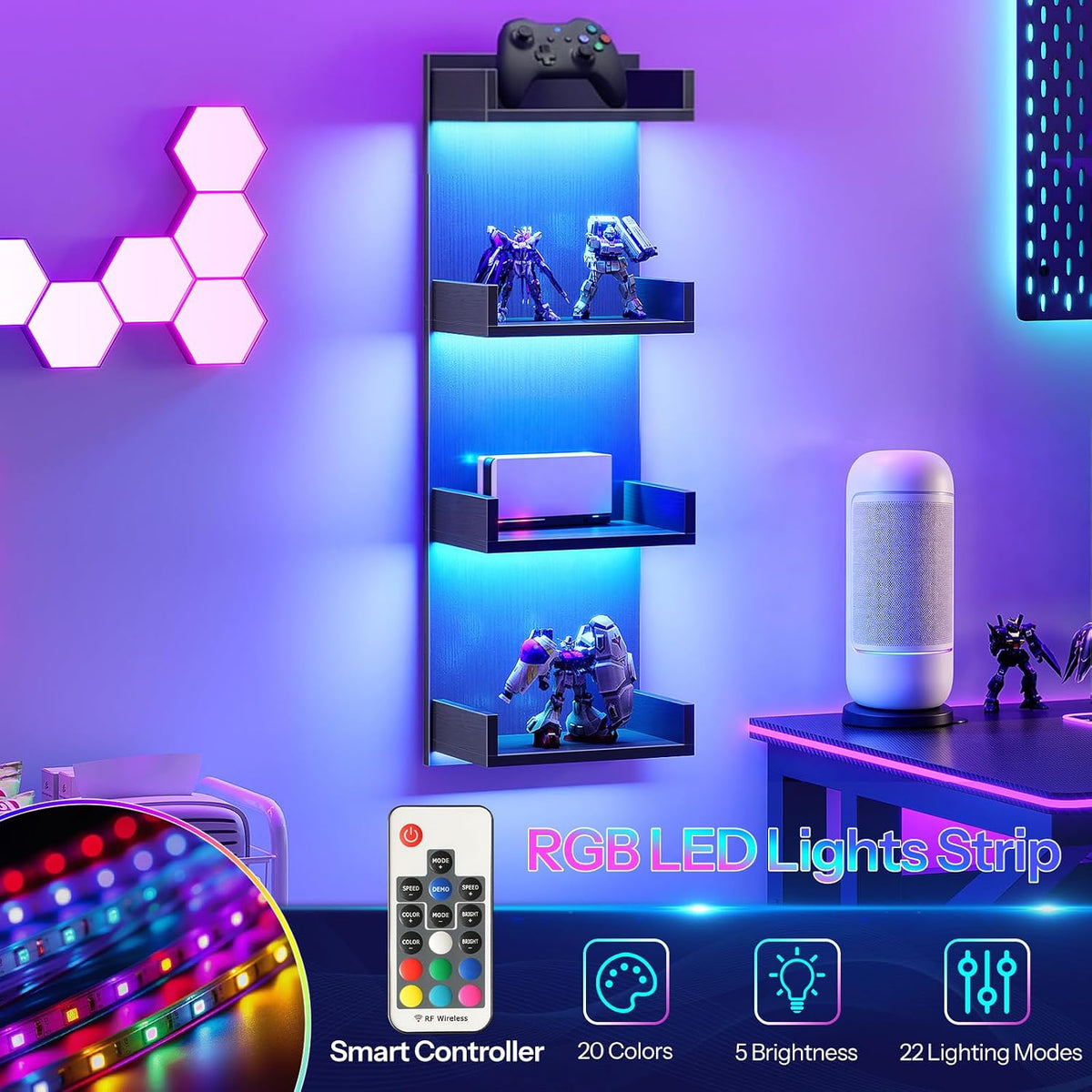 HOOBRO Floating Wall Shelves with LED Lights, Floating Shelf Wall Mounted