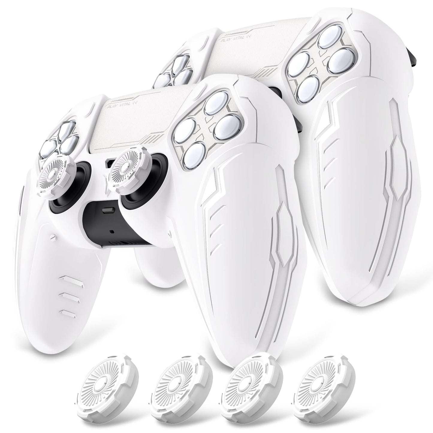 PlayVital Silicone Skin Set for PS5 Controller - Charging Dock Compatible, Full Protection Case with Futuristic CyberMech Design, Soft Cover with Thumb Grips & Stickers - Racing Green
