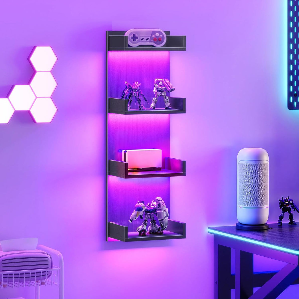 HOOBRO Floating Wall Shelves with LED Lights, Floating Shelf Wall Mounted