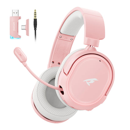 Picun G2 Wireless Gaming Headset, Over-Ear 7.1 Virtual Surround Sound, 2.4GHz/Bluetooth 5.4/Wired, 5ms Ultra-Low Latency, 100H Battery, ENC Noise-Canceling Mic, RGB, for PC PS5 PS4 Switch (Grey)