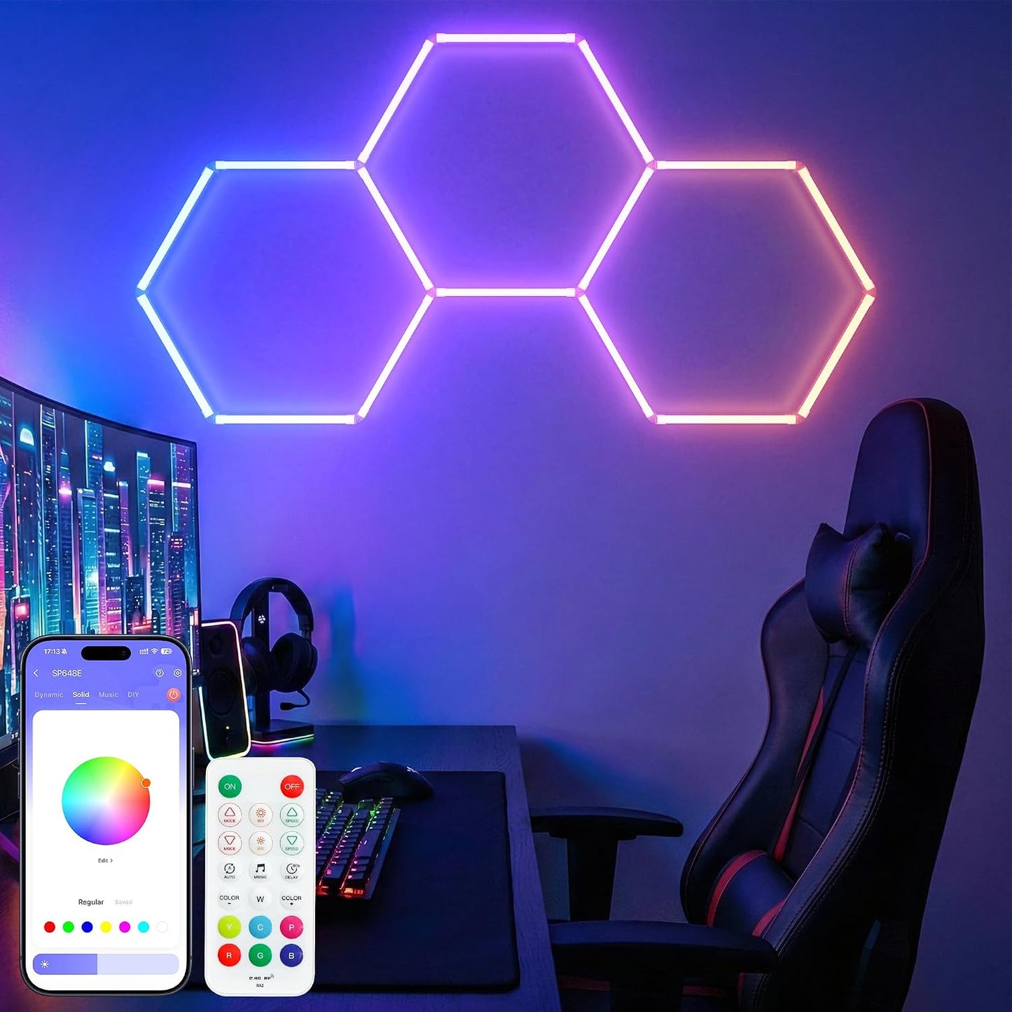 RGB Hexagon Lights with Music Sync Mode 358+ Color Changing LED Lights