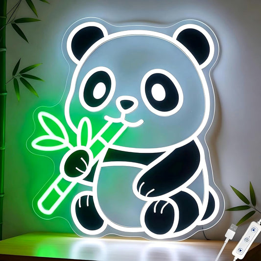 Panda Neon Sign, Dimmable LED Animal Neon Light with UV Print Design, Cute Panda Lamp for Room Wall Decor, Birthday Gifts for Panda Lovers, USB Powered, 10.0 x 11.7 Inch