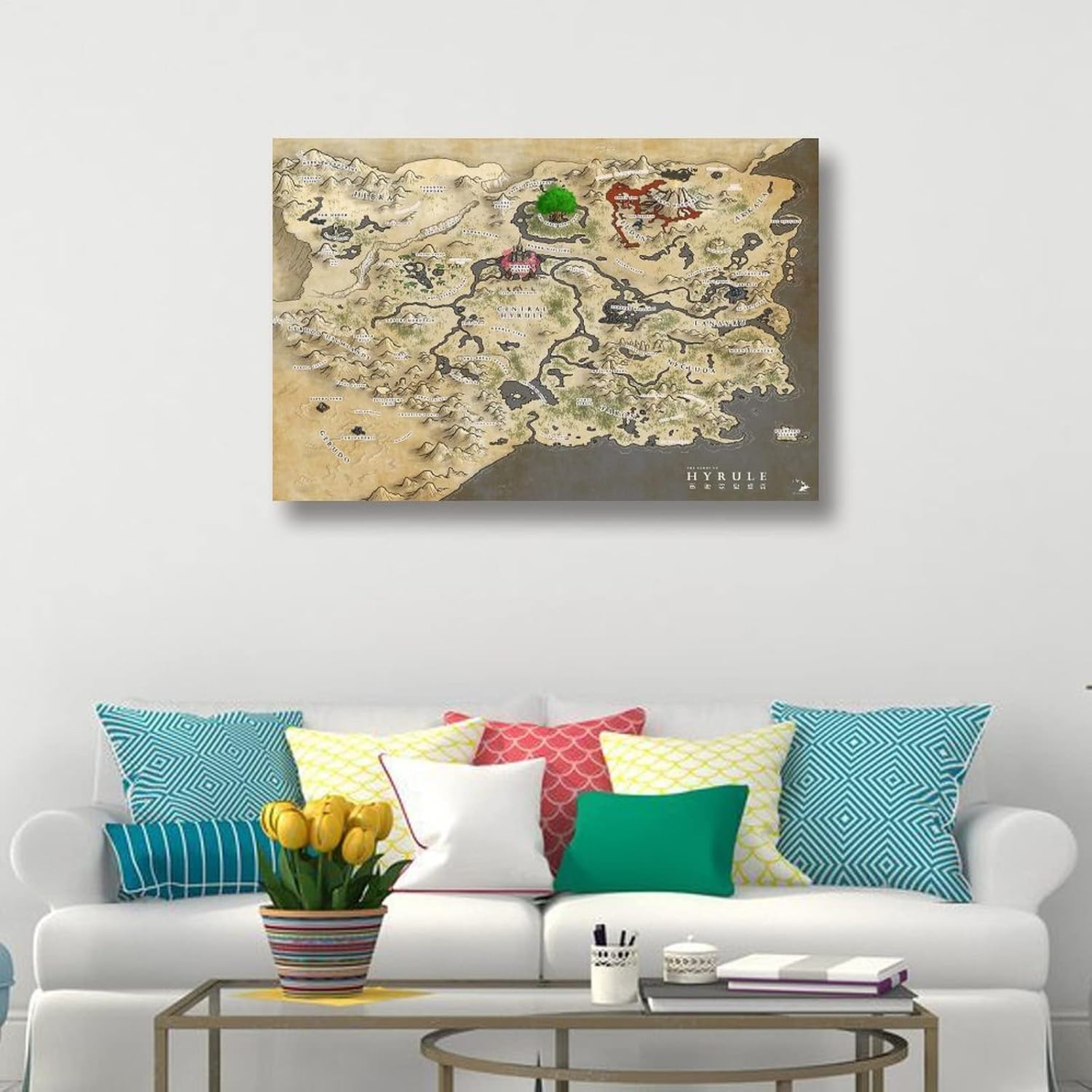 Breath of The Wild Hyrule World Map Poster Print On Canvas Poster Scroll Wall Art Picture Family Home Decor Bedroom Decorative Posters 16x24inch(40x60cm)