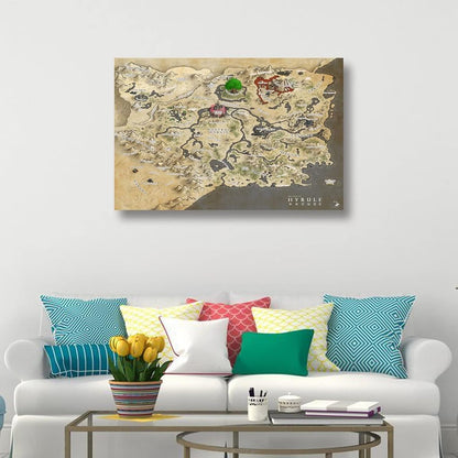 Breath of The Wild Hyrule World Map Poster Print On Canvas Poster Scroll Wall Art Picture Family Home Decor Bedroom Decorative Posters 16x24inch(40x60cm)