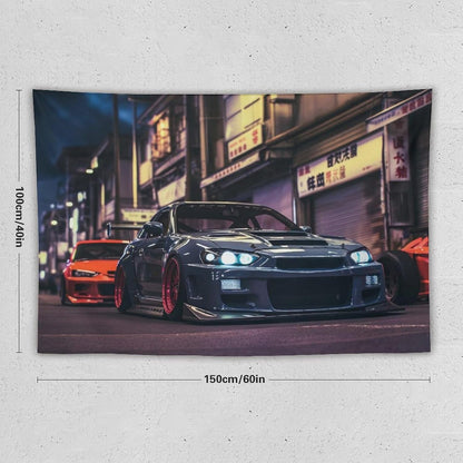 ANMOGID Jdm Car R32 Tapestry Japanese Street Wall Hanging Aesthetic Decoration For Bedroom Living Room Wall Art Tapestries 59"x39"