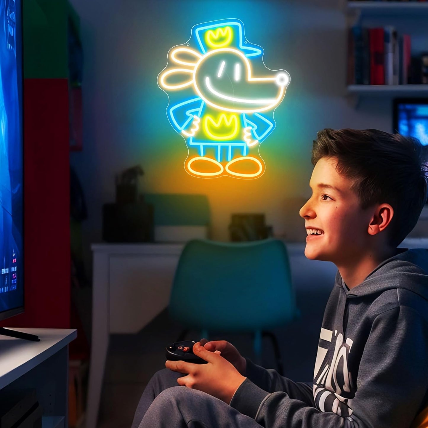 Officially Licensed Dog Man LED Neon Sign – Vibrant Kids’ Bedroom & Game Room Wall Decor, Safe Movie-Themed Gift for Fans Christmas/Birthday, 15x12.4 inches)