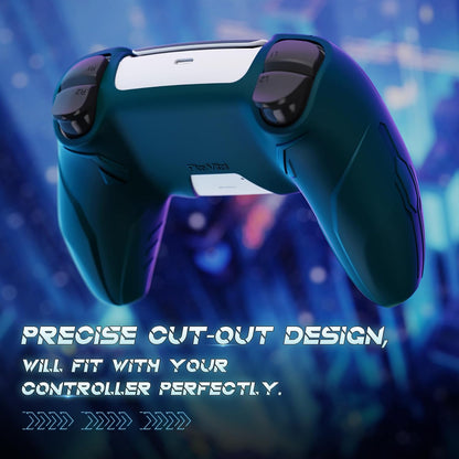 PlayVital Silicone Skin Set for PS5 Controller - Charging Dock Compatible, Full Protection Case with Futuristic CyberMech Design, Soft Cover with Thumb Grips & Stickers - Racing Green