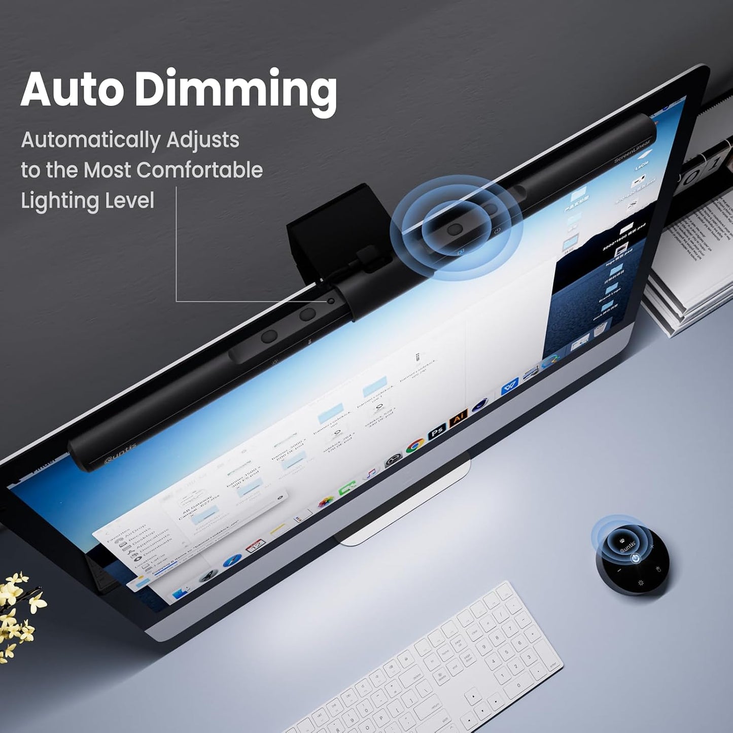 Quntis Computer Monitor Lamp, Screen Monitor Light Bar for Eye Caring, USB Reading LED Task Lamp with Auto-Dimming, Dimmable Light Bar, Touch Control, No Glare Space Saving Home Office Desk Lamps