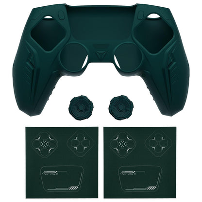 PlayVital Silicone Skin Set for PS5 Controller - Charging Dock Compatible, Full Protection Case with Futuristic CyberMech Design, Soft Cover with Thumb Grips & Stickers - Racing Green