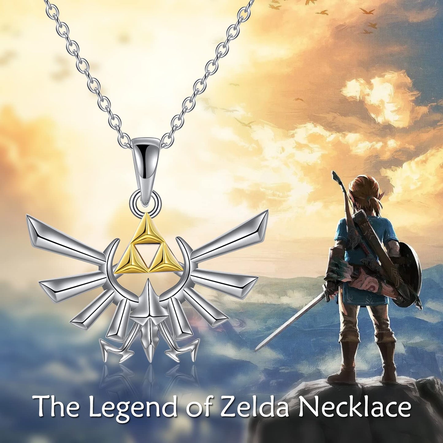 YFN Zelda Necklace Sterling Silver Triforce Pendant Zelda Jewelry Gifts for Men Women