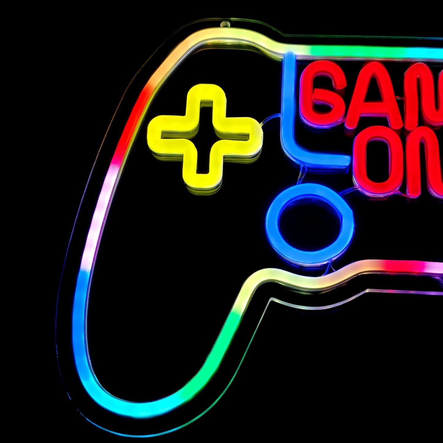 GGK RGB Game Controller Neon Sign Game On LED Light for Gaming Room Decor Gamer Gift USB Powered with Dimmer Gamer Light for Teen Boys Bedroom Decoration