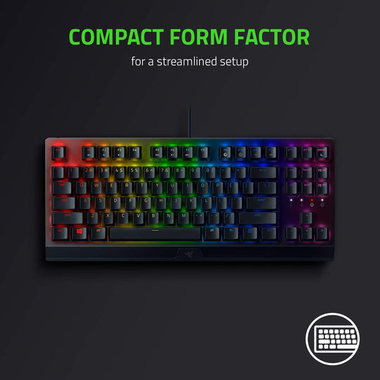 Razer BlackWidow V3 Tenkeyless Mechanical Gaming Keyboard: Razer Mechanical Switches - Chroma RGB Lighting - Compact Form Factor - Programmable Macro Functionality - USB Passthrough (Renewed)