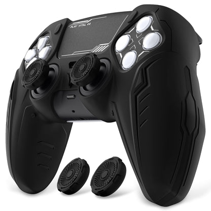 PlayVital Silicone Skin Set for PS5 Controller - Charging Dock Compatible, Full Protection Case with Futuristic CyberMech Design, Soft Cover with Thumb Grips & Stickers - Racing Green