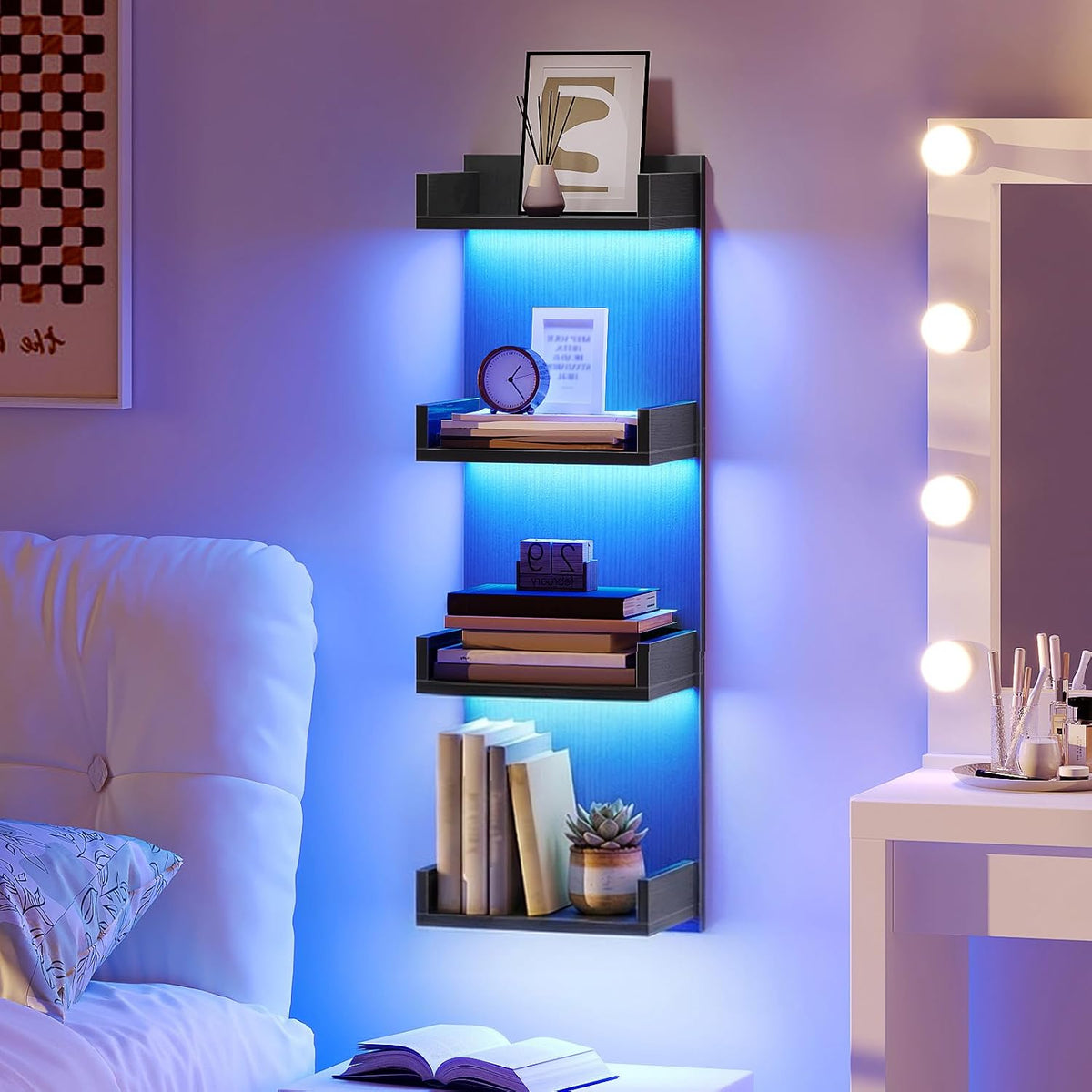 HOOBRO Floating Wall Shelves with LED Lights, Floating Shelf Wall Mounted
