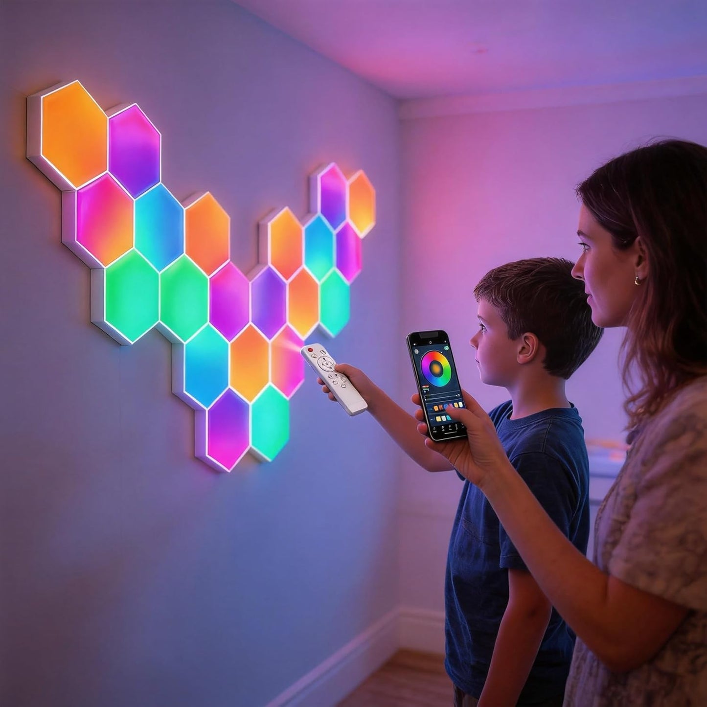 TISOFU 20 Pack Hexagon Lights LED Wall Panels, RGB Gaming Lights with APP/Music Sync & Remote, DIY Smart Modular Hexagonal Honeycomb Glide Hex Tiles Panel, Bedroom Party Decor Gifts