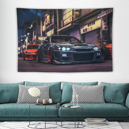 ANMOGID Jdm Car R32 Tapestry Japanese Street Wall Hanging Aesthetic Decoration For Bedroom Living Room Wall Art Tapestries 59"x39"