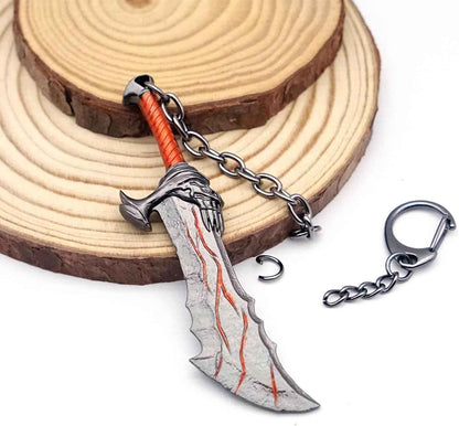 Mini Sword Key Chain Pendant For Men, 10cm Blades of Chaos Tiny Weapon Key Ring with Stand, Weapon Accessories Keychain