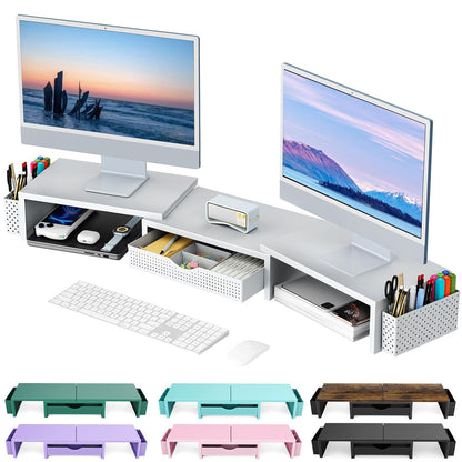 gianotter Dual Monitor Stand Riser With Drawer and 2 Pen Holders | Computer Monitor Stand Desk Organizer and Accessories Desk Shelf for Top of Desk (Green)