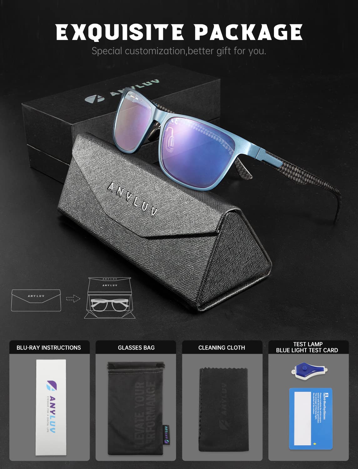 ANYLUV Blue Light Blocking Glasses Men Computer Gaming Glasses Lightweight Al-Mg Metal Anti Eyestrain UV400 Clear Lens Eye Protection 