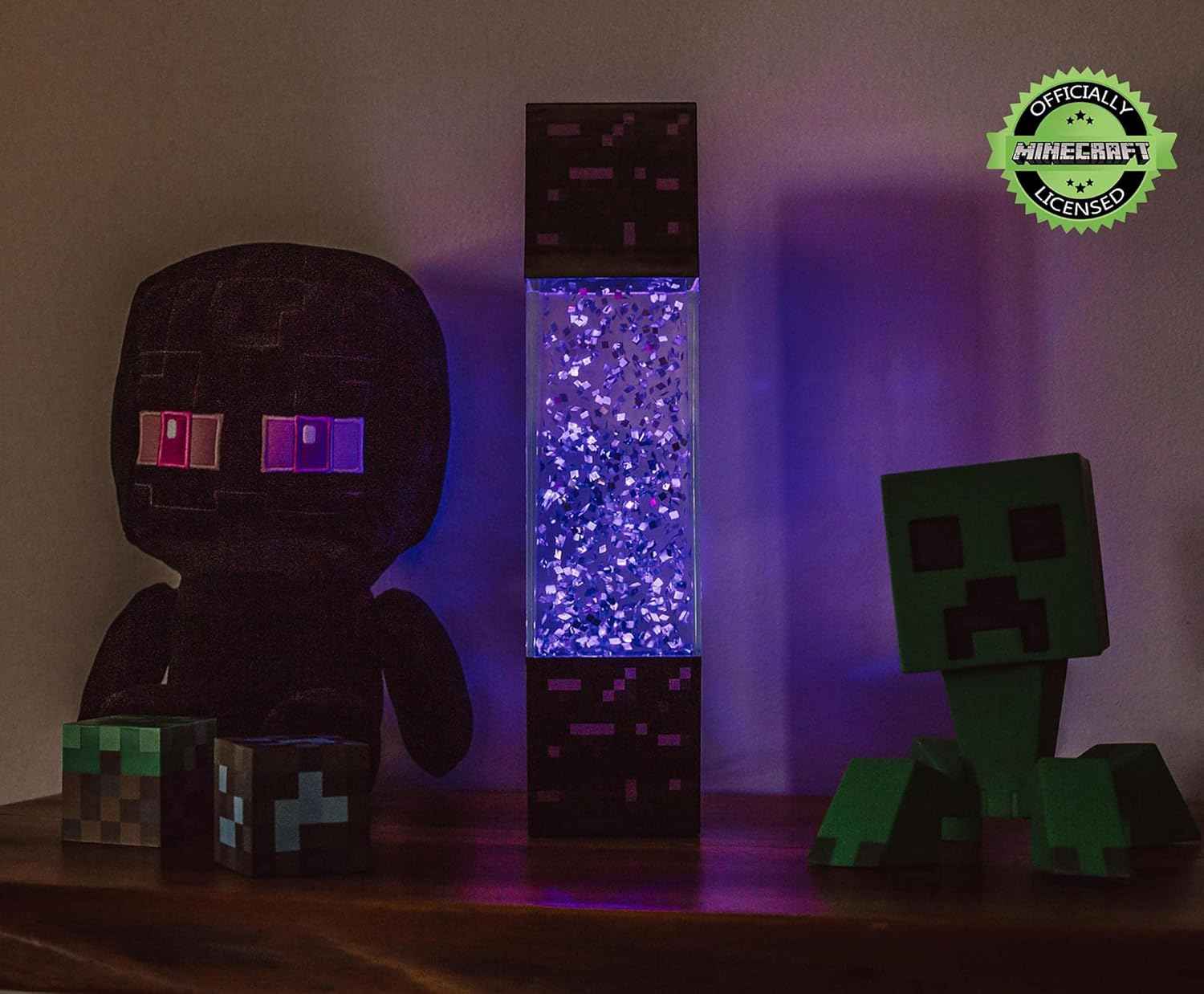 Minecraft Multi-Nether Portal Glitter Motion Lamp | LED Light, Bedside Table Lamp for Desk | Home Decor Accessories And Room Essentials | Official Video Game Collectible | 12 Inches Tall