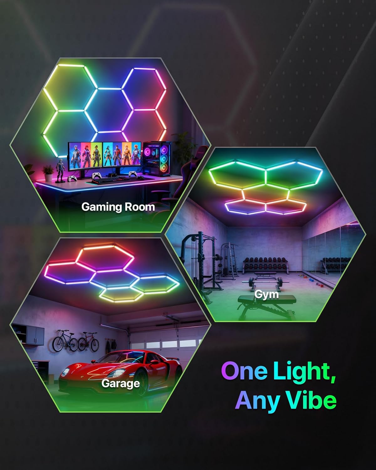 Glitgate RGB Hexagon Lights, 11-Hex with Music Sync, Timer, 100-240VAC
