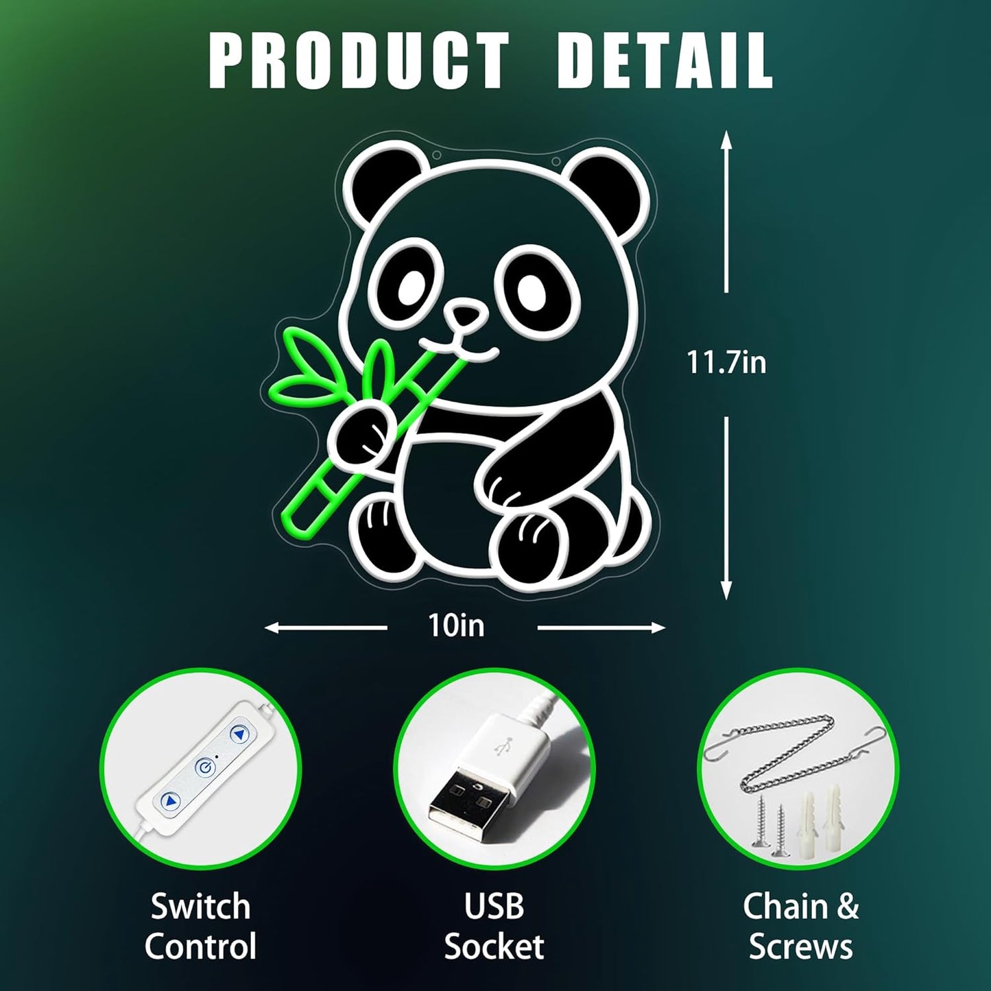 Panda Neon Sign, Dimmable LED Animal Neon Light with UV Print Design, Cute Panda Lamp for Room Wall Decor, Birthday Gifts for Panda Lovers, USB Powered, 10.0 x 11.7 Inch