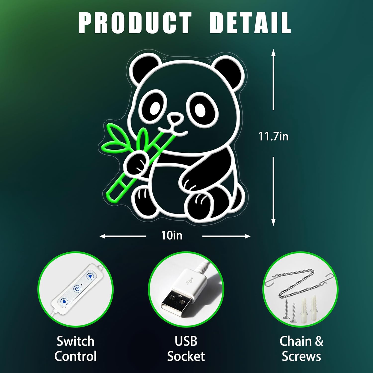 Panda Neon Sign, Dimmable LED Animal Neon Light with UV Print Design, Cute Panda Lamp for Room Wall Decor, Birthday Gifts for Panda Lovers, USB Powered, 10.0 x 11.7 Inch