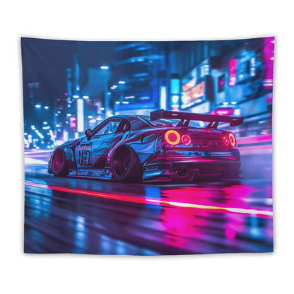 ANMOGID Jdm Car R32 Tapestry Japanese Street Wall Hanging Aesthetic Decoration For Bedroom Living Room Wall Art Tapestries 59"x39"
