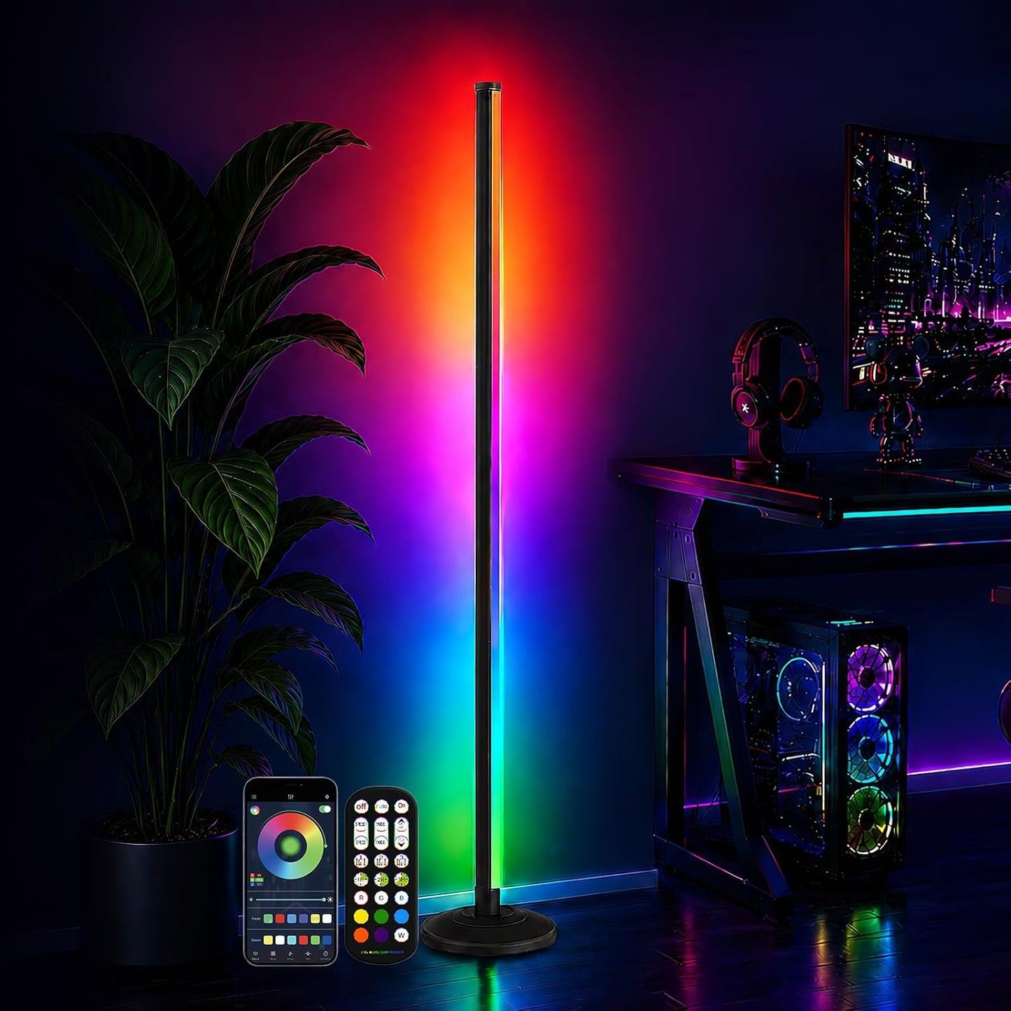 Bevenus RGB Corner Floor Lamp,1800LM LED Standing Lamp for Gaming Room,1P
