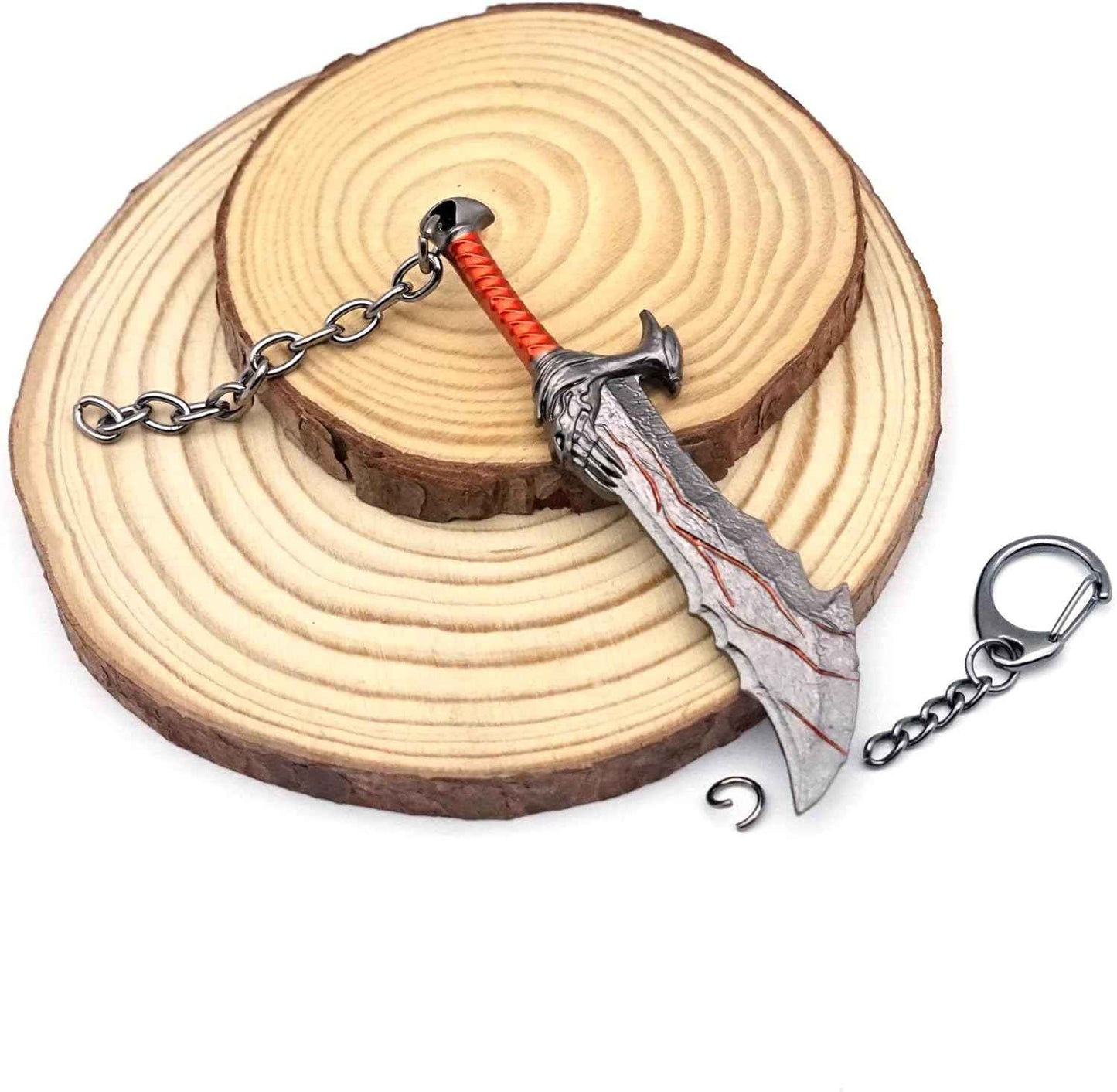 Mini Sword Key Chain Pendant For Men, 10cm Blades of Chaos Tiny Weapon Key Ring with Stand, Weapon Accessories Keychain