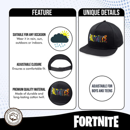 FORTNITE Baseball Cap for Boys, Quality Made Boys Hat and Fitted Cap, Flatbrim Baseball Hat with Sleek Design