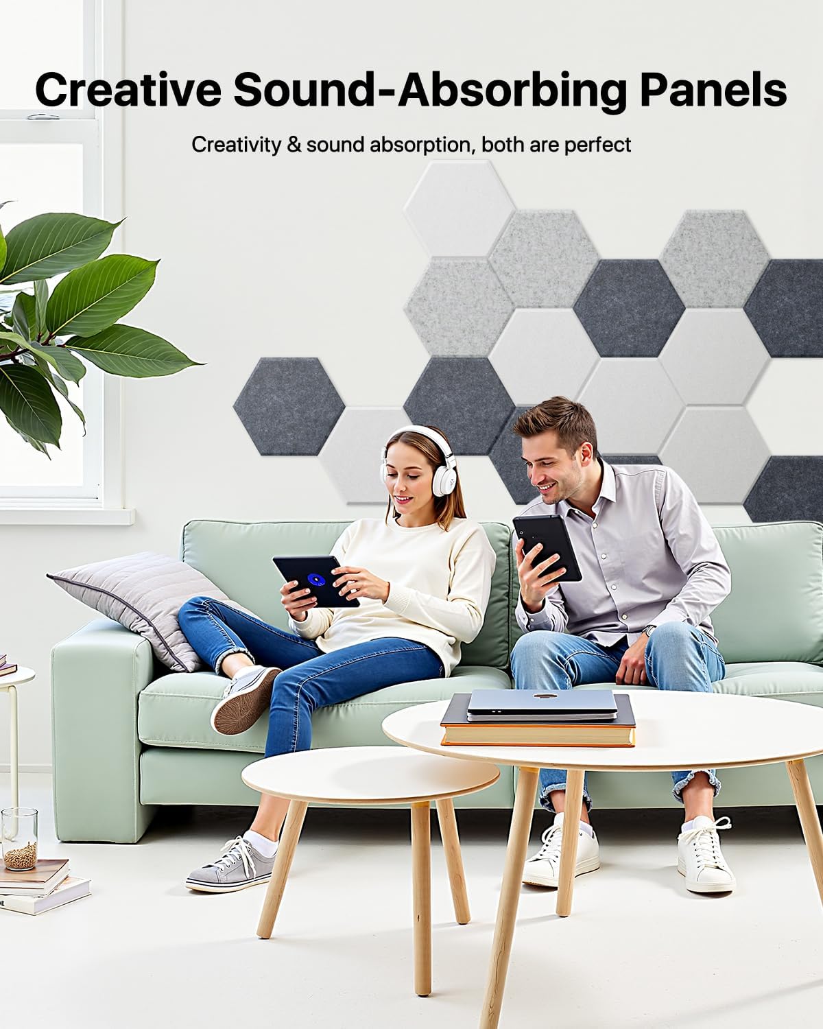 Soundsbay Hexagon Acoustic Panels, Self-Adhesive 18 Pack Sound Panels