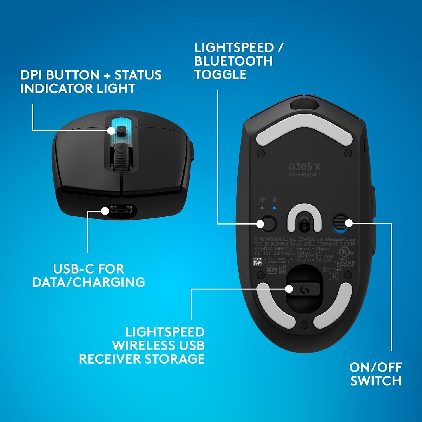 Logitech G305 X Superlight Wireless Gaming Mouse - Black