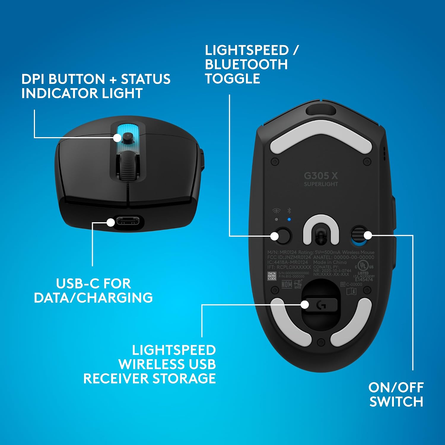Logitech G305 X Superlight Wireless Gaming Mouse - Black