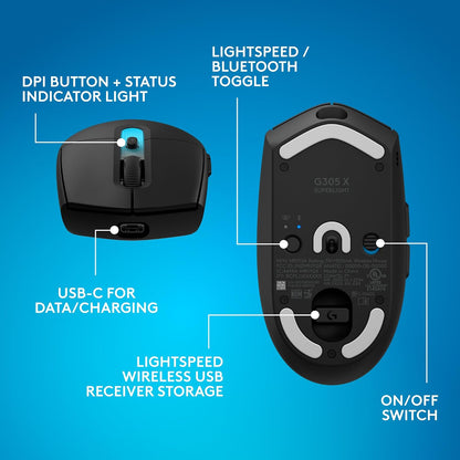 Logitech G305 X Superlight Wireless Gaming Mouse - Black