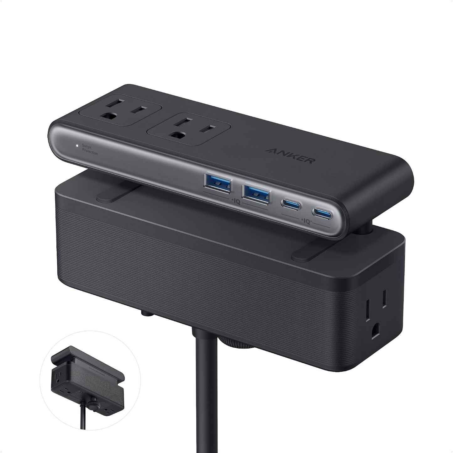 Anker Nano Power Strip, Desk Clamp, 70W Max, 1500J Surge Protector, 2 USB C | 6AC, Extension Cord, Outlet Extender Desk Organizer Gaming Accessories Home Office Essentials, Fit 0.6~1.8'' Tabletop Edge