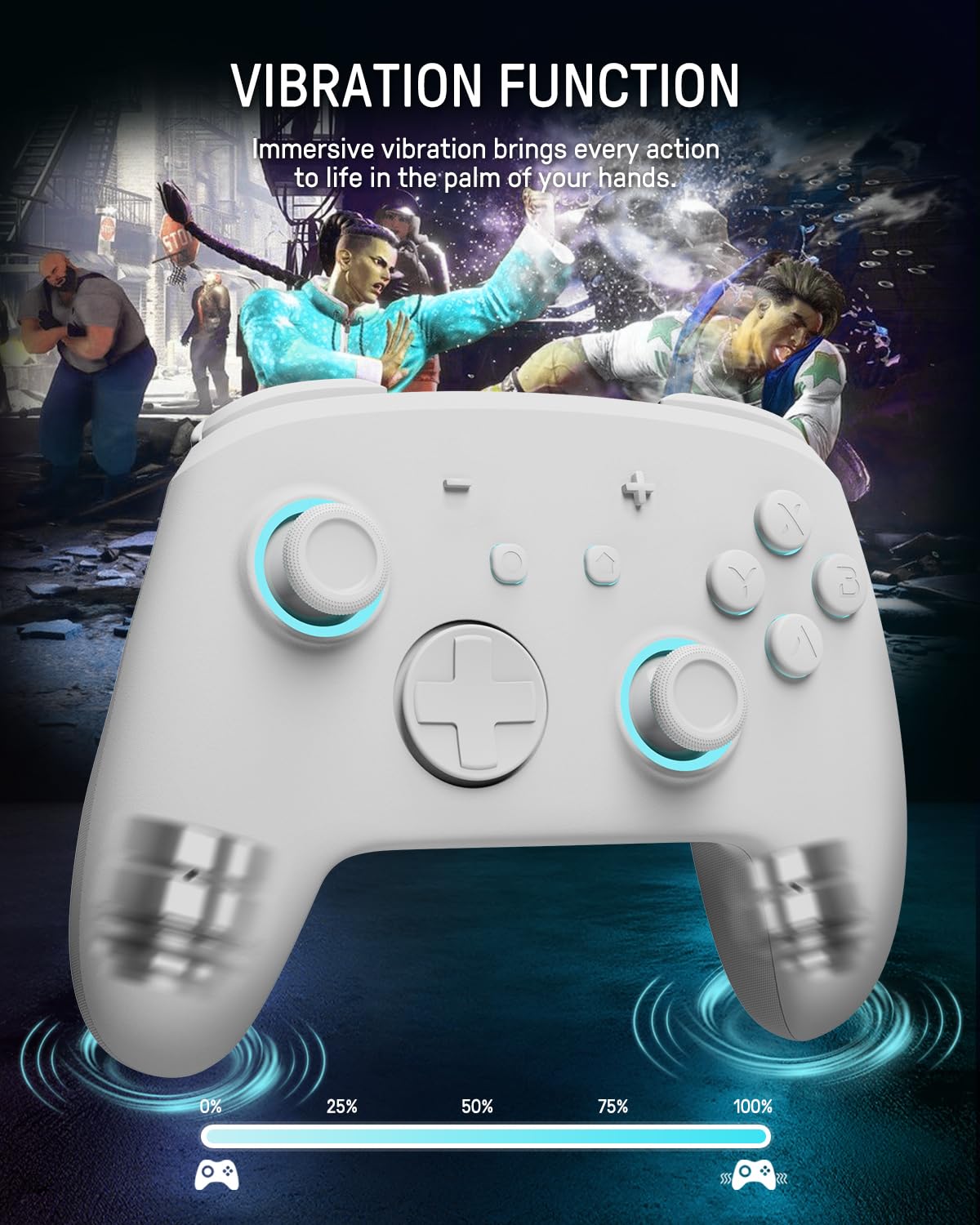 FUNLAB [Luminous Pattern] Switch Pro Controller Wireless Compatible with Switch/OLED/Lite, Firefly Bluetooth Remote Gamepad with 7 LED Colors/Paddle/Turbo/Motion Control - White