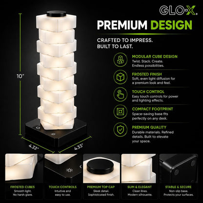 GLO-X Modular RGB Desk Lamp, Stackable LED Touch Light for Gaming & Bedroom