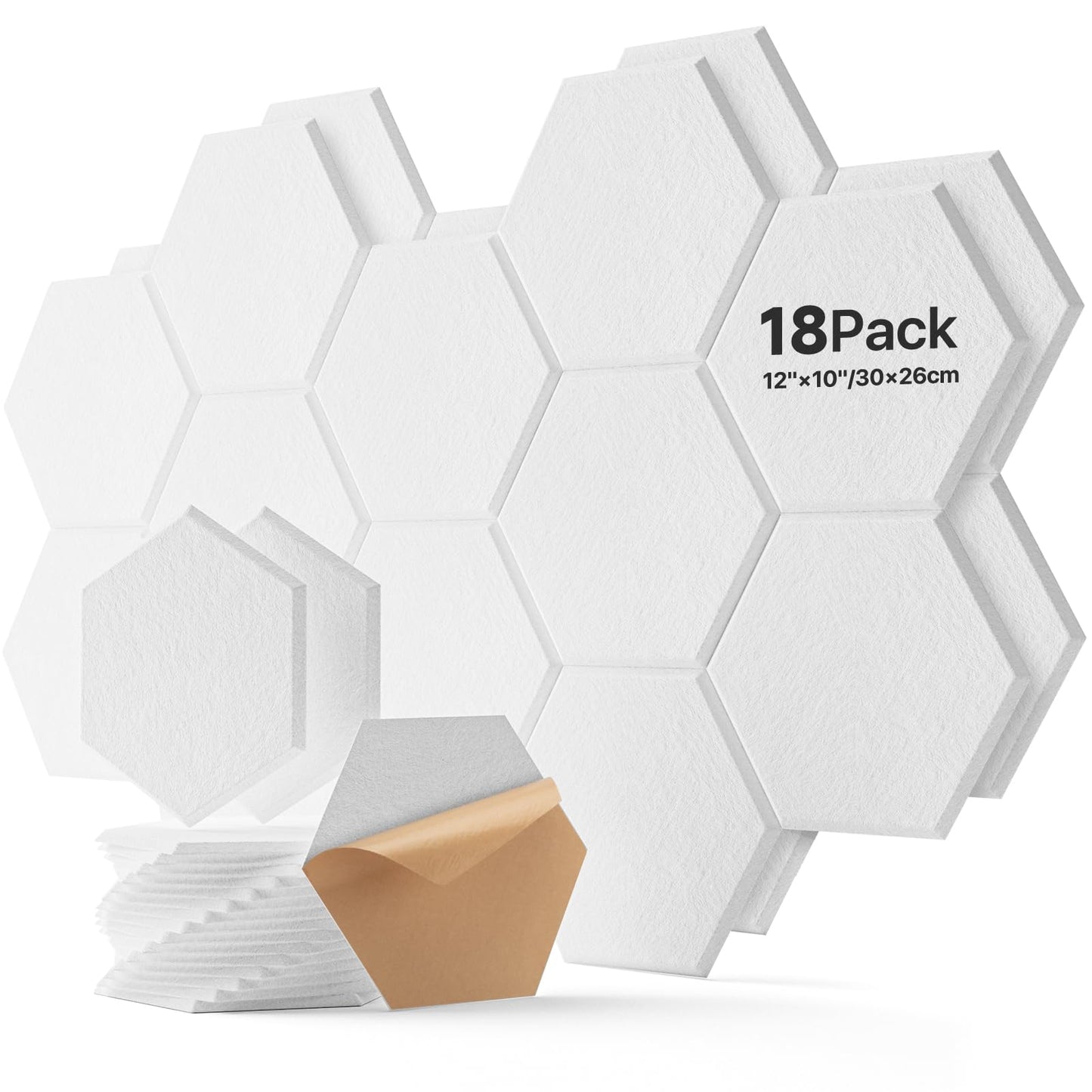 Soundsbay Hexagon Acoustic Panels, Self-Adhesive 18 Pack Sound Panels