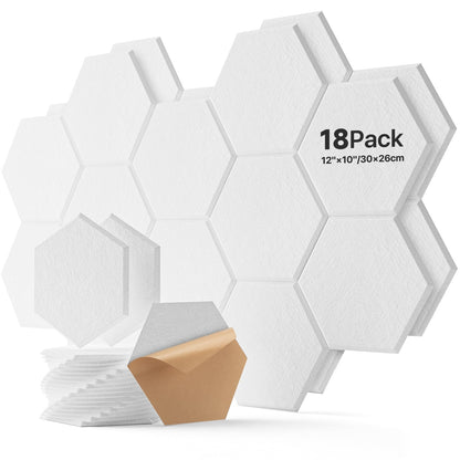 Soundsbay Hexagon Acoustic Panels, Self-Adhesive 18 Pack Sound Panels