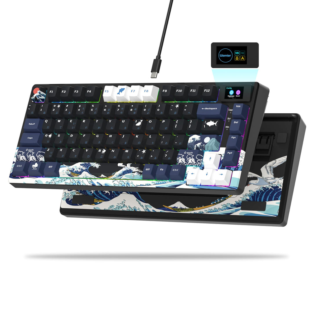 XVX Womier S-K80 75% Keyboard with Color Multimedia Display Mechanical Gaming Keyboard, Wired Hot Swappable Gasket Mount RGB Custom Keyboard, Pre-lubed Stabilizer for Mac/Win, Black Kanagawa