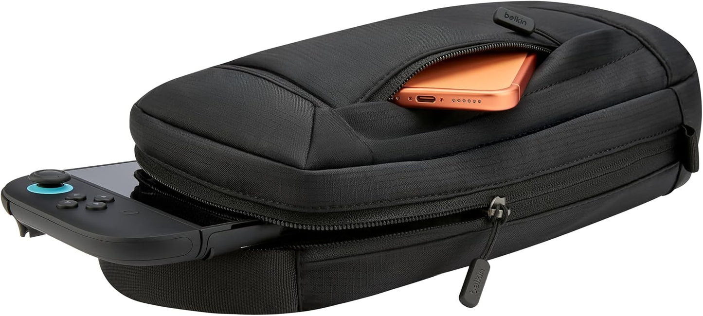 Belkin Nintendo Switch 2 Carrying Case, Sling Crossbody Travel Bag | Lightweight crossbody travel bag with stowable crossbody strap, soft interior, fits 2 Pro Controllers and 10 game card slots