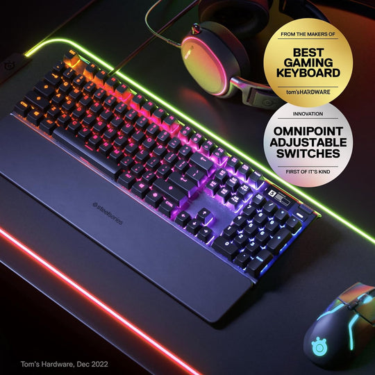 SteelSeries Apex Pro HyperMagnetic Gaming Keyboard — Adjustable Actuation — OLED Screen — RGB – USB Passthrough