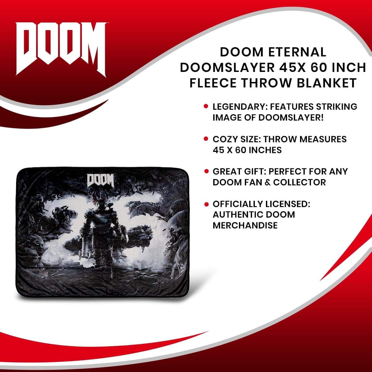 JUST FUNKY Doom Eternal Doomslayer Fleece Blanket - 45x60-Inch Soft Cozy Blanket, Plush Throw - Fluffy Cover for Twin Bed, Couch, Sofa, Living Room, Camping - Decorative Video Game Throws Merchandise