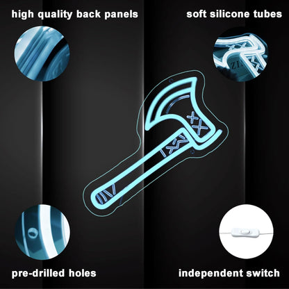 Ice Blue Battle Axe Neon Sign, Viking War Axe Neon Light LED Gaming Sign USB Powered, for Norse Mythology Battle Axe Light Game Room Bedroom Studio Fantasy Weapon Wall Decor(11.8 * 5.9 In)