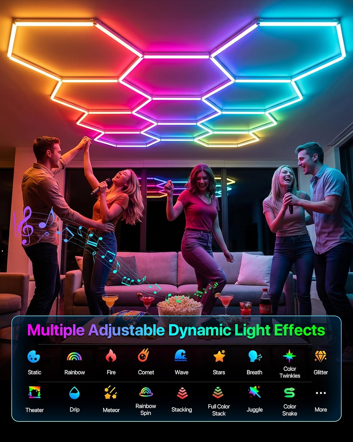 Glitgate RGB Hexagon Lights, 11-Hex with Music Sync, Timer, 100-240VAC