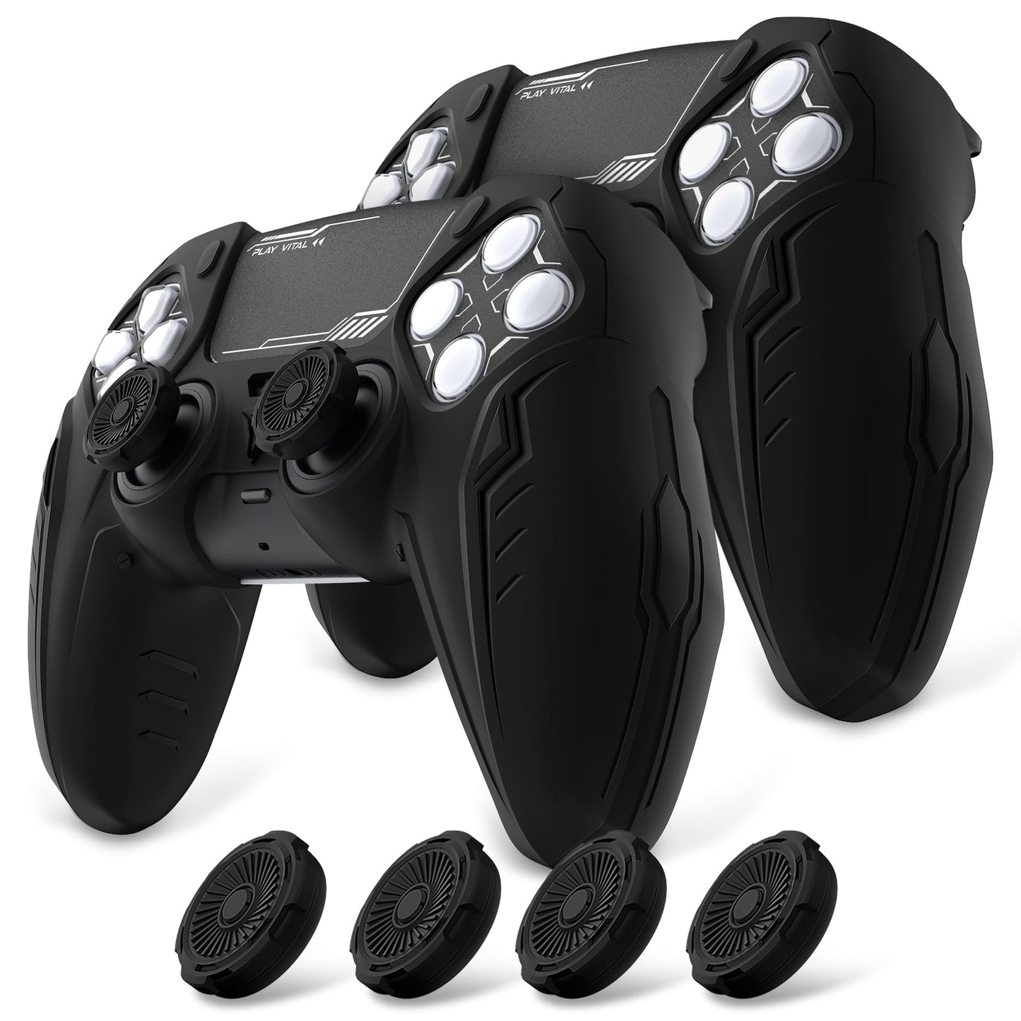 PlayVital Silicone Skin Set for PS5 Controller - Charging Dock Compatible, Full Protection Case with Futuristic CyberMech Design, Soft Cover with Thumb Grips & Stickers - Racing Green